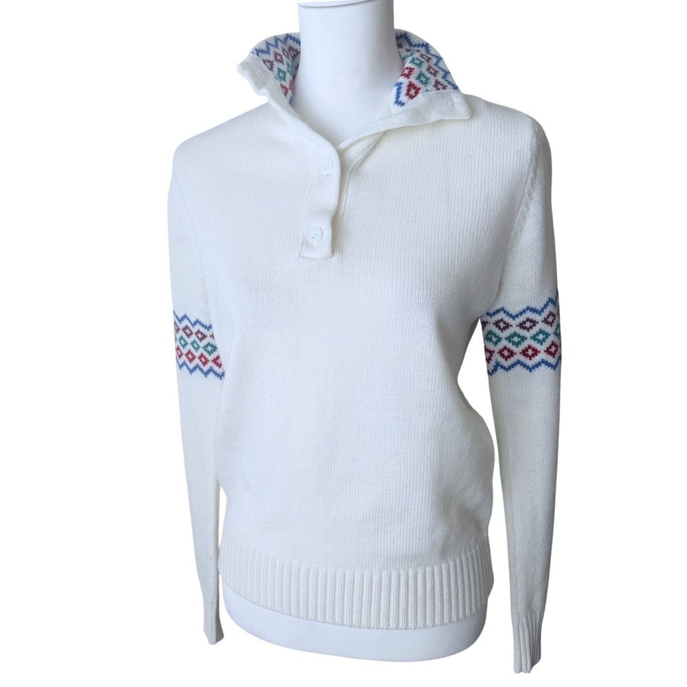 Vintage Levi Strauss Sweater Womens S/M Ivory Fair Isle Nordic Pullover Cabin